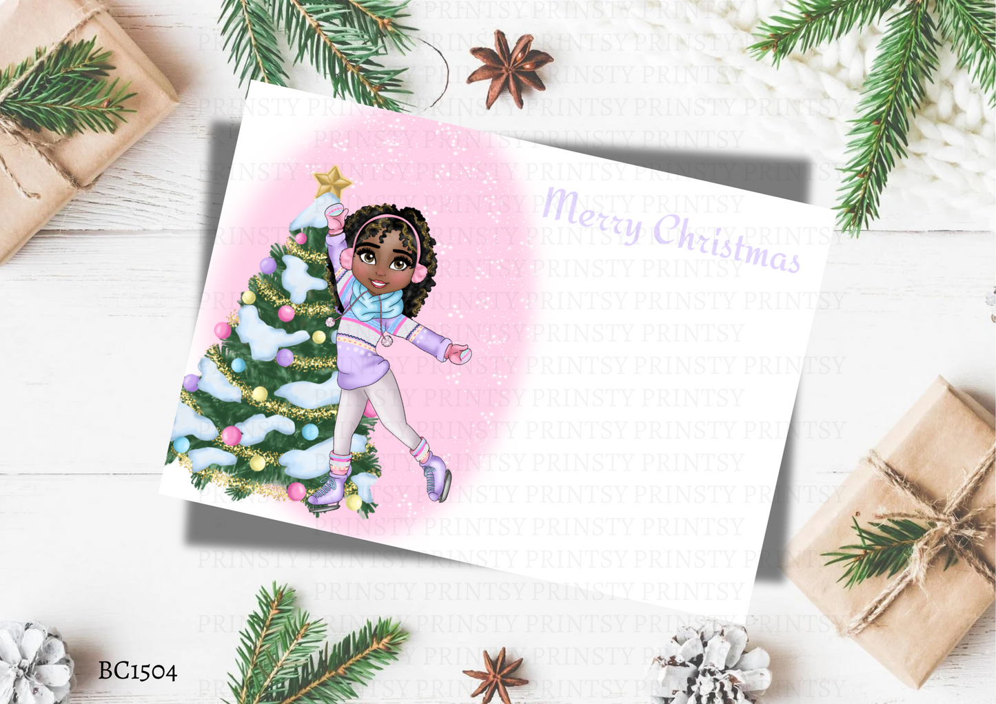 Ice Skating Dolly Bow Card