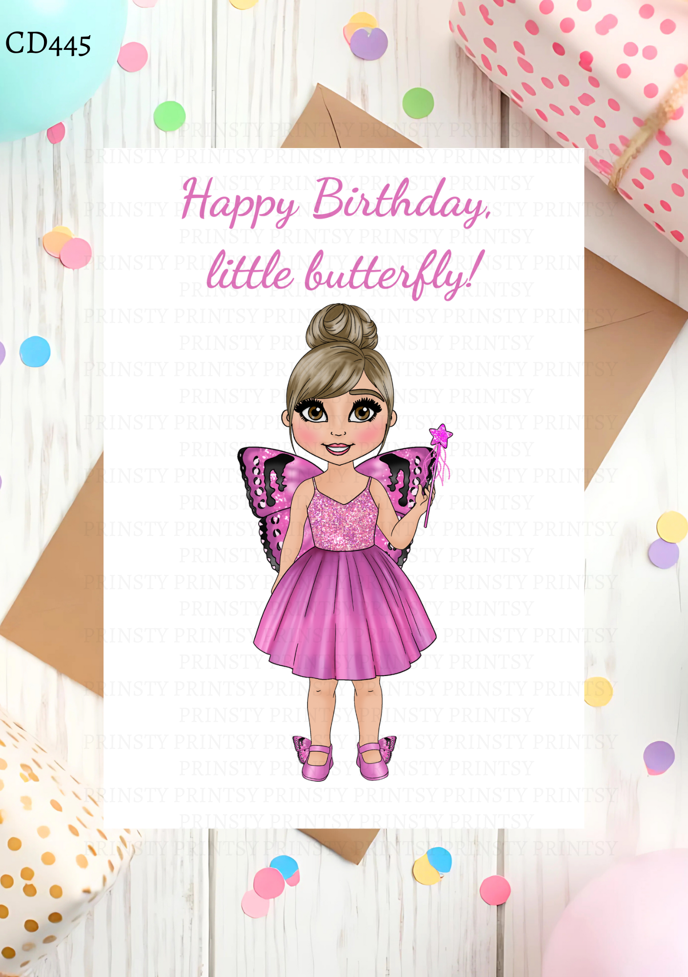 Pink Butterfly Dolly Celebration Card
