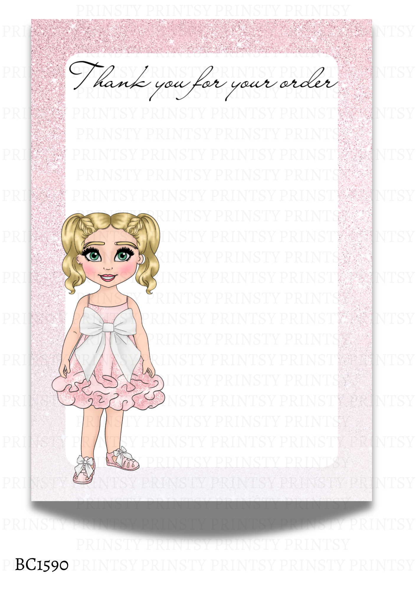 Pink & White Bow Dolly Bow Card