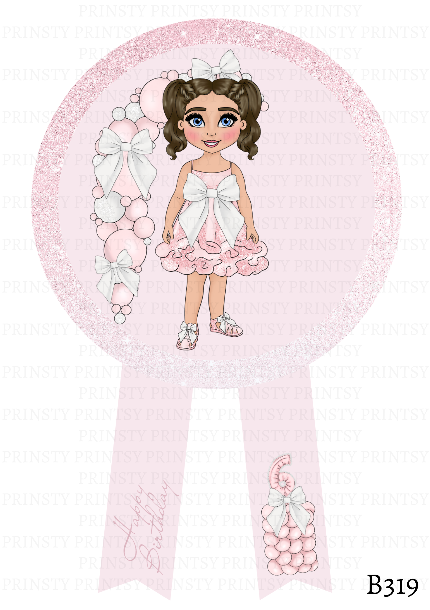 Pink & White Bow Dolly Badge