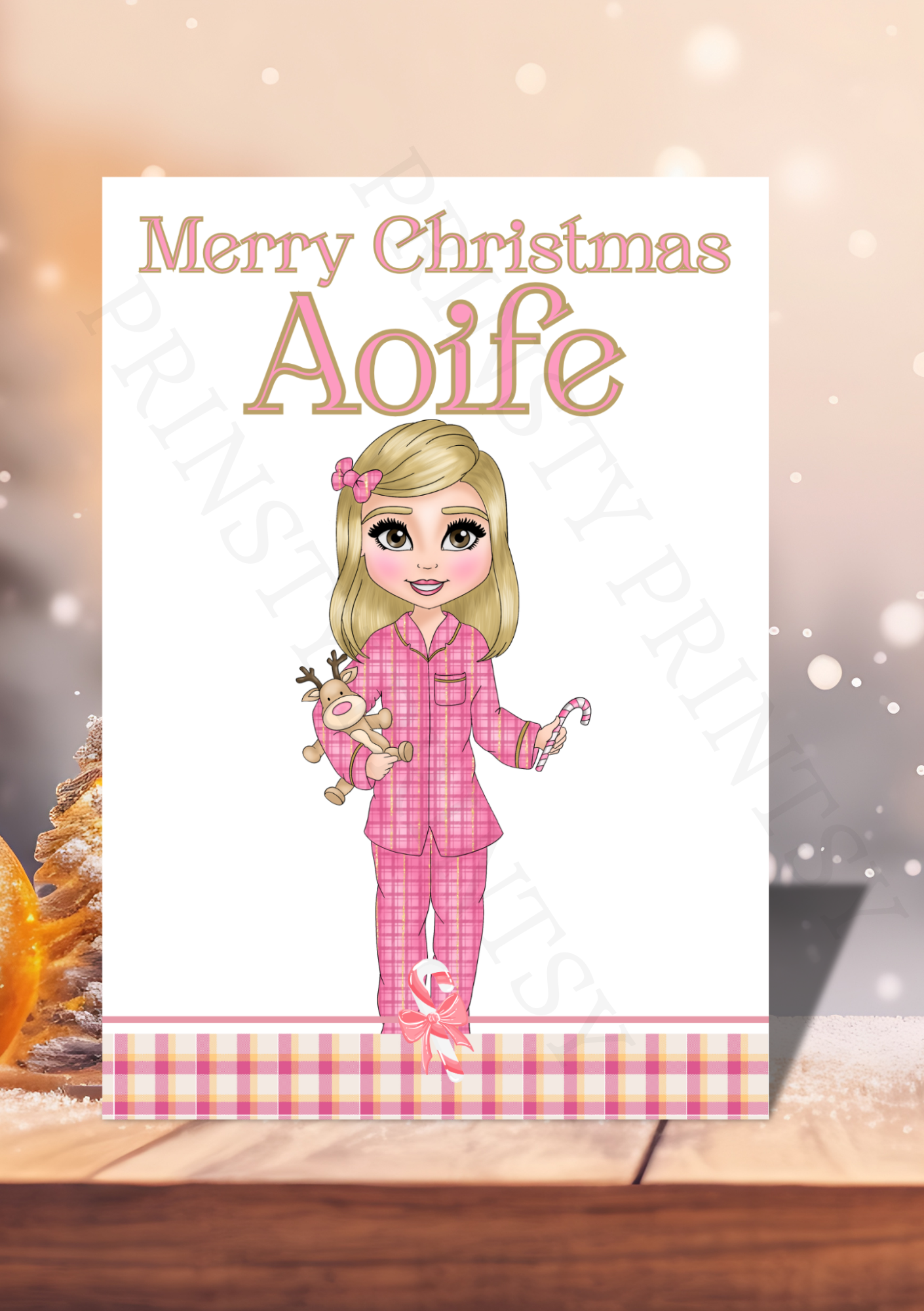 Pink Pj's Christmas Dolly Card