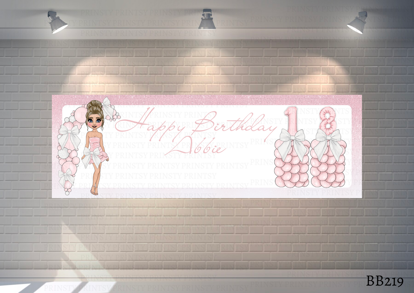 Pink & White Bow Dolly Banner