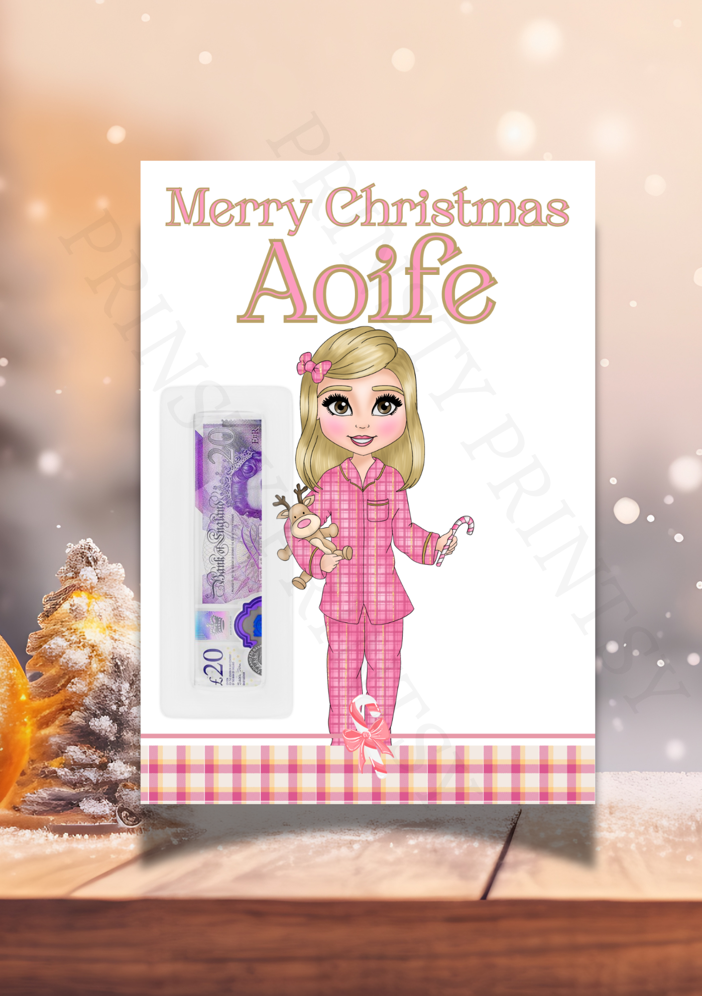 Pink Pj's Christmas Dolly Money Card