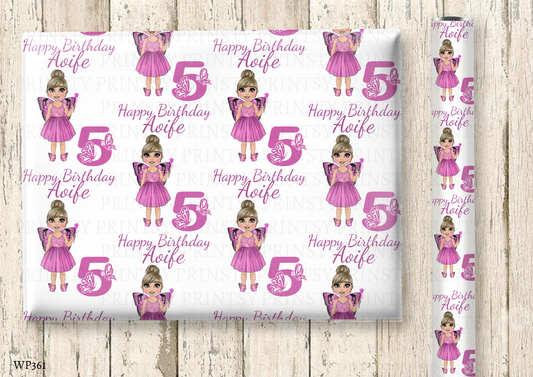 Pink Butterfly Dolly Wrapping Paper