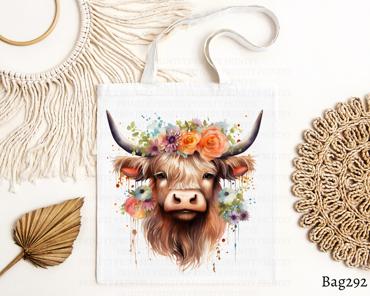 Peach Rose Highland Cow Tote Bag