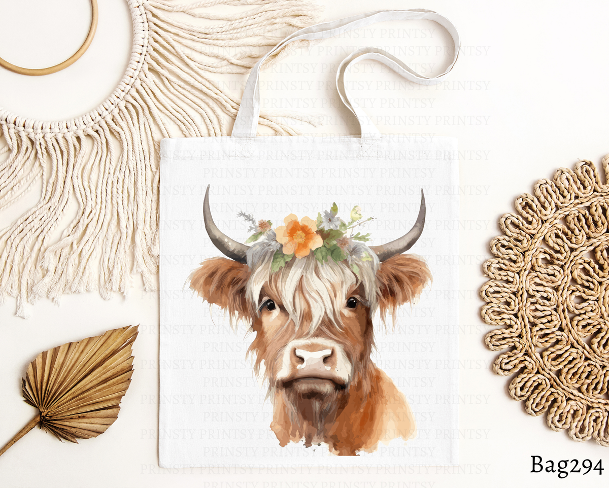 Blonde Highland Cow Floral Crown Tote Bag