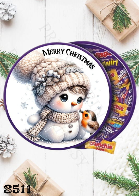 Christmas Snowman Chocolate Tub Sticker