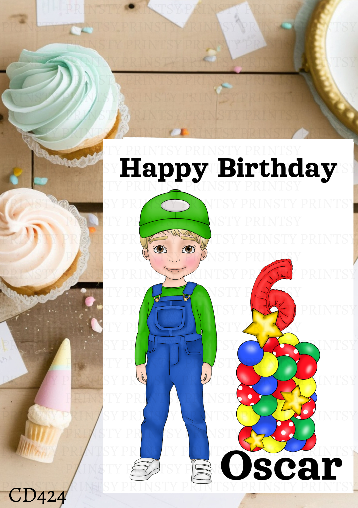 Green and Red Dungarees Dude Celebration Card