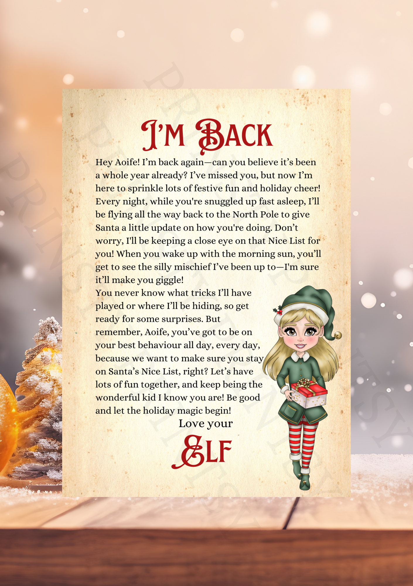 I'm Back Elf Letter