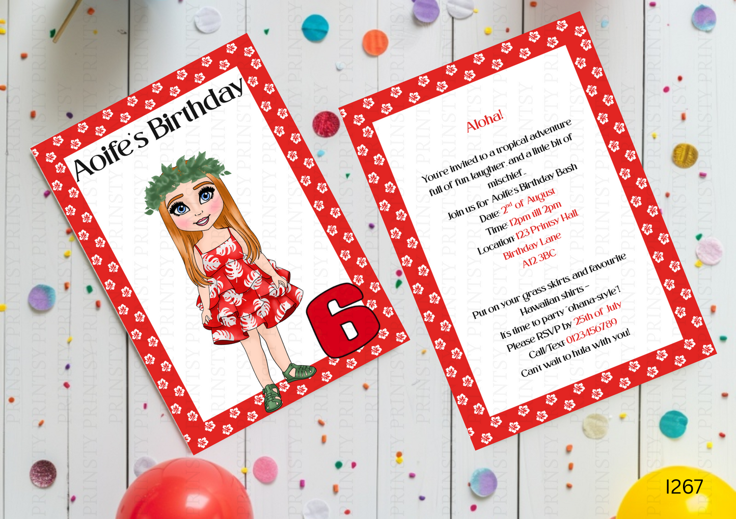Red Hawaiian Dolly Invite