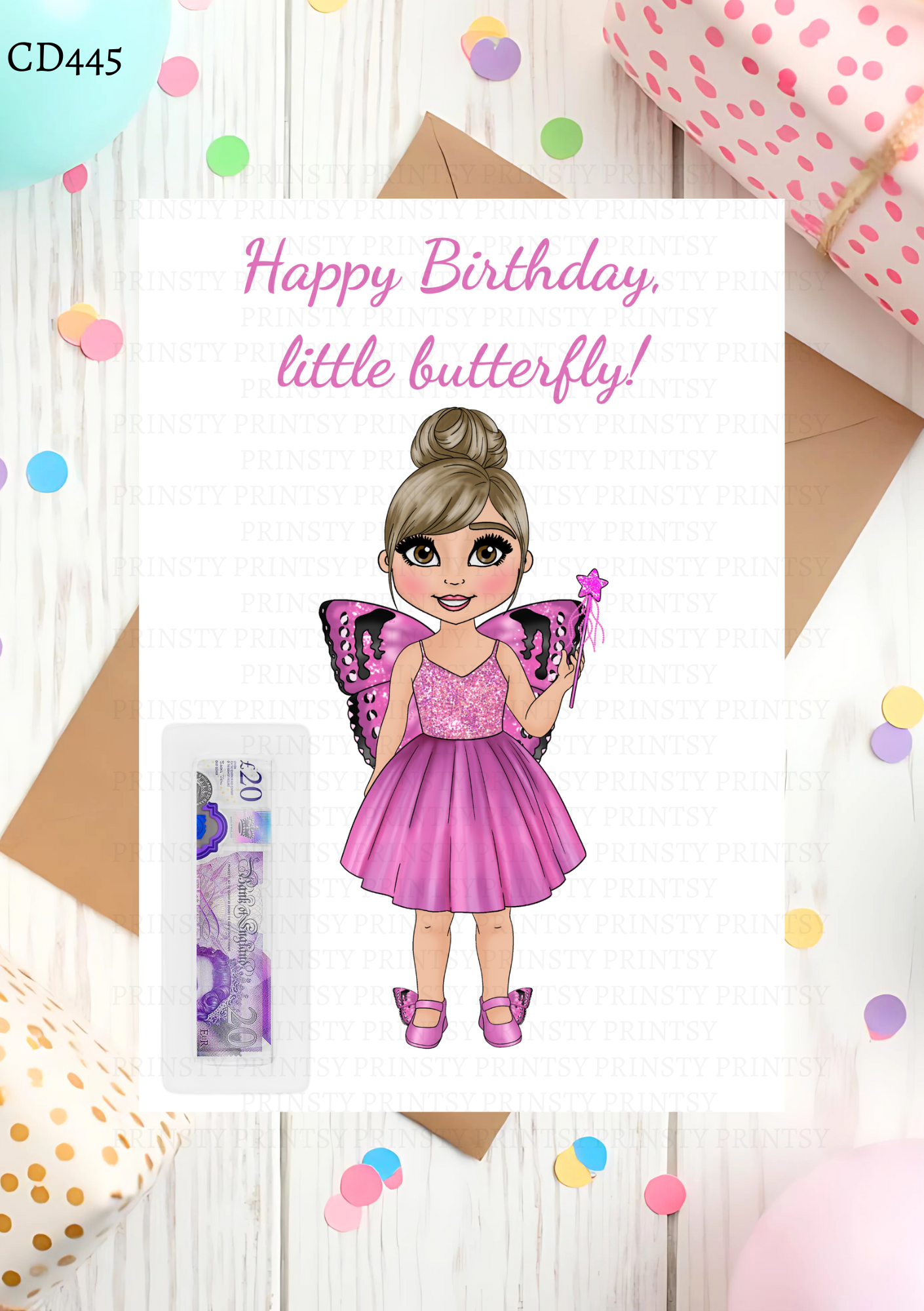 Pink Butterfly Dolly Money Card