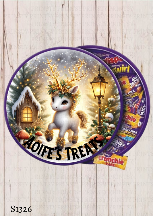 Christmas Unicorn Chocolate Tub Sticker