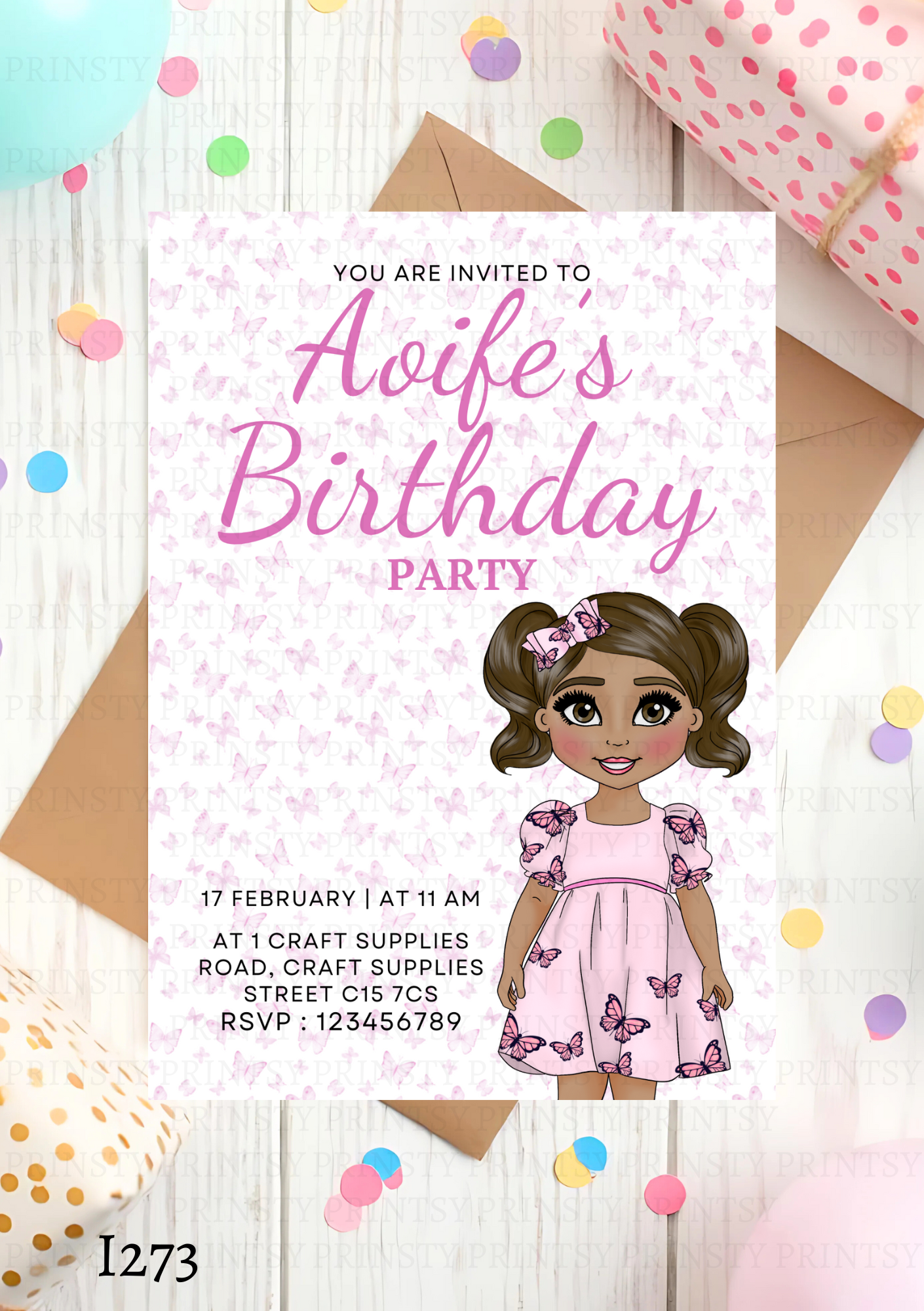 Pink Butterfly Dolly Invite