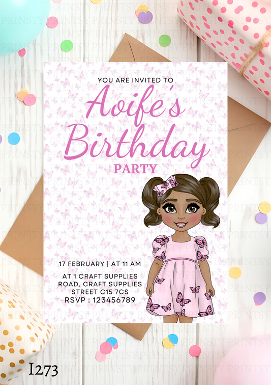 Pink Butterfly Dolly Invite