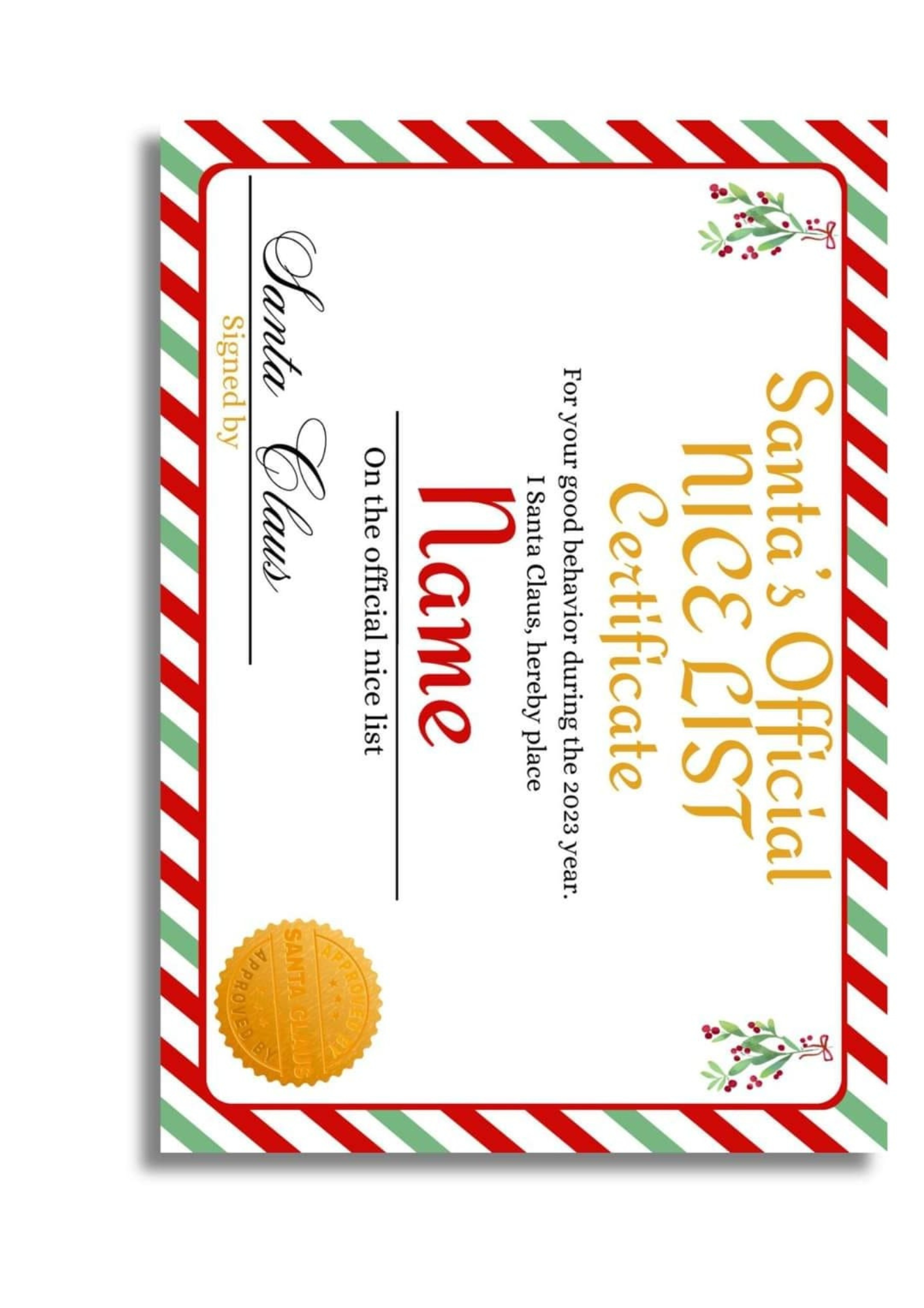 Nice List Certificate